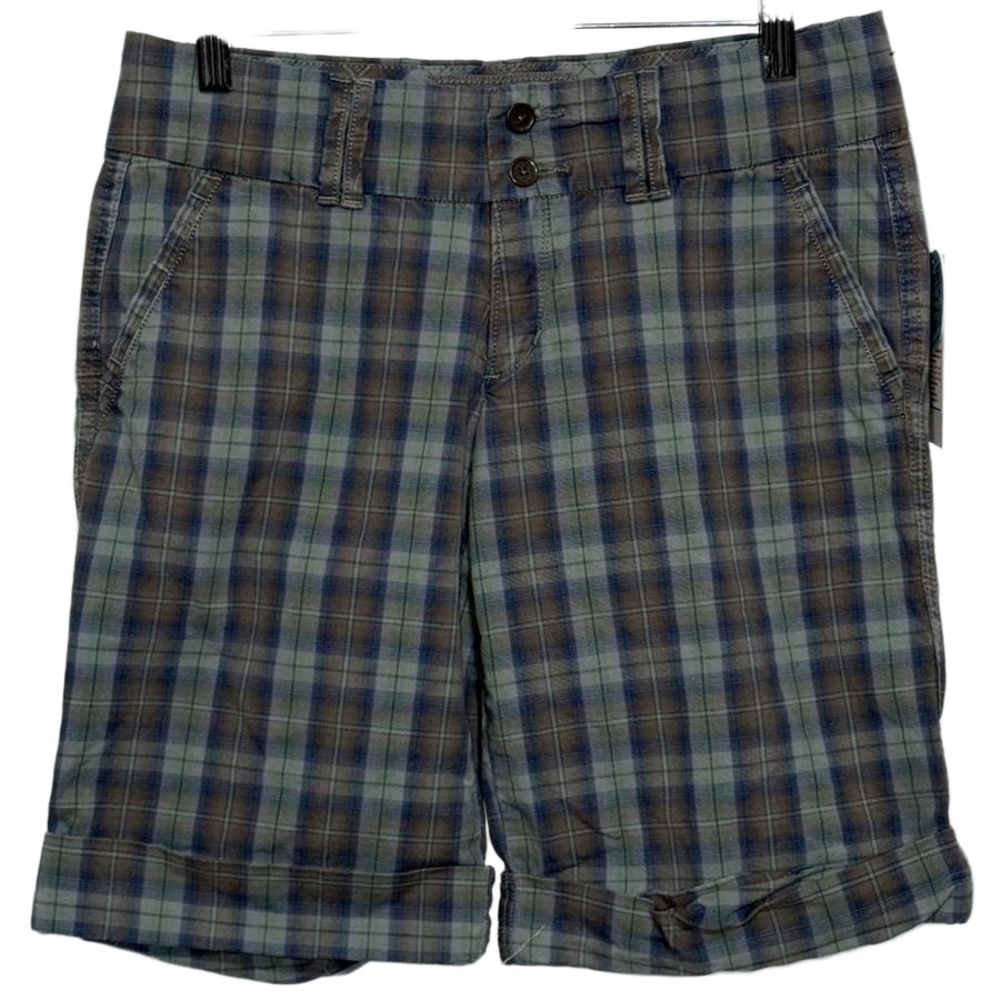 Abercrombie & Fitch Stretch Blue Green Brown Plaid High Waist Shorts Capris Sz 4